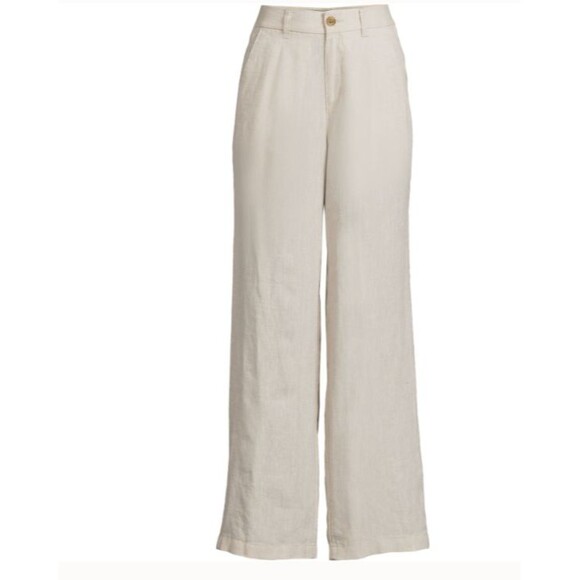 Lands End Pants 100% Linen 18 Off White Beige High waisted Wide Leg Pants New - Picture 3 of 5